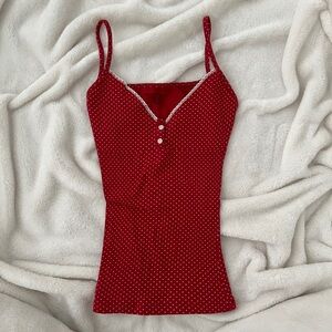 brandy melville tiffany tank top red polka dot with white lace trim